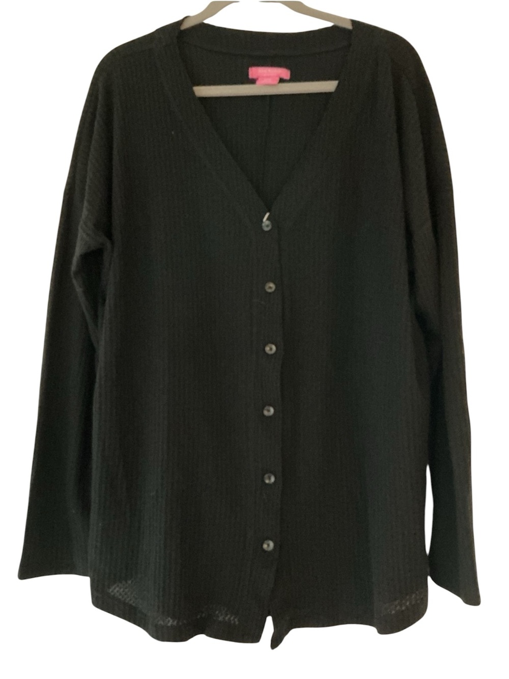 Isaac MIZRAHI Black V-Neck Button-Front Women's Waffle Sweater Cardigan XXL NWT